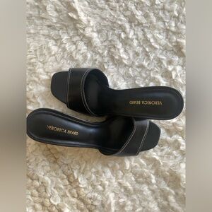 Veronica Beard Black Leather Slides